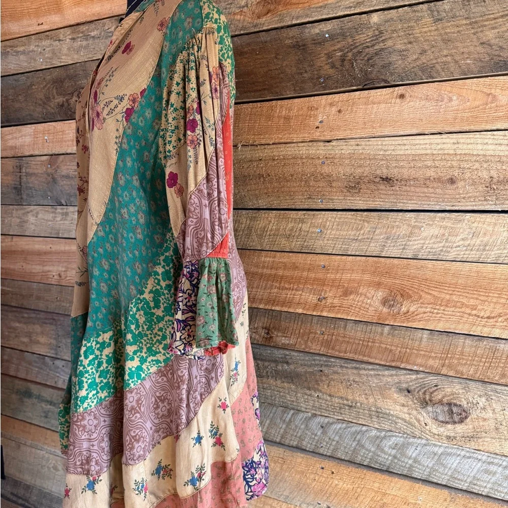 Boho Chic Patchwork Babydoll Dress Size M - Picture 3 of 10